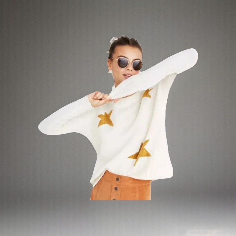 Madewell Merino Wool Star Pullover Sweater Cropped Oversize Sz S Cream Ivory
